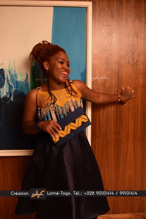 Robe en pagne tissé lokpo et taffetas