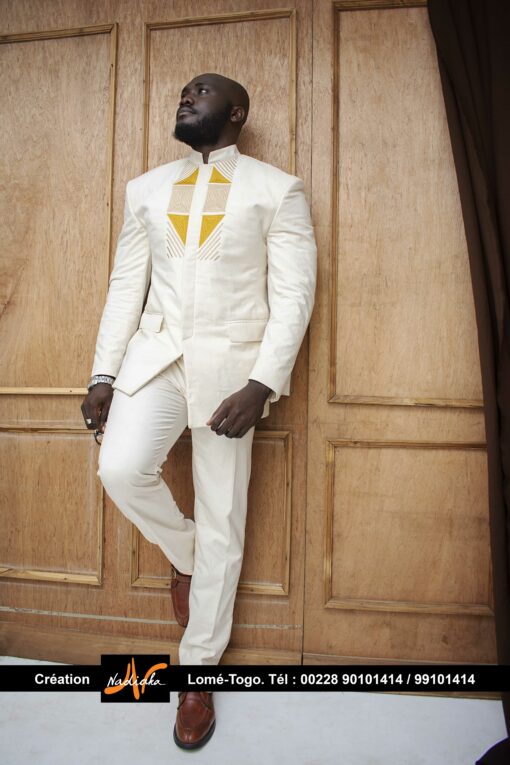 Ensemble costume coton écru brodé