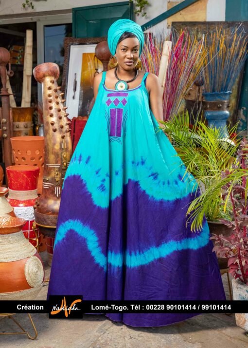 Robes longues en tissu coton batik brodées – Image 5