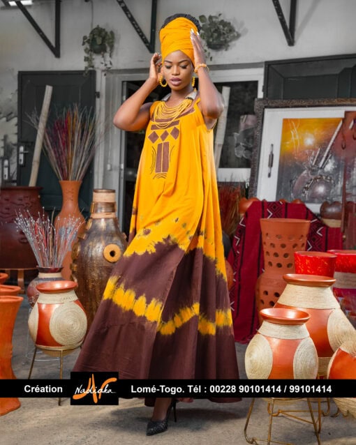 Robes longues en tissu coton batik brodées – Image 4