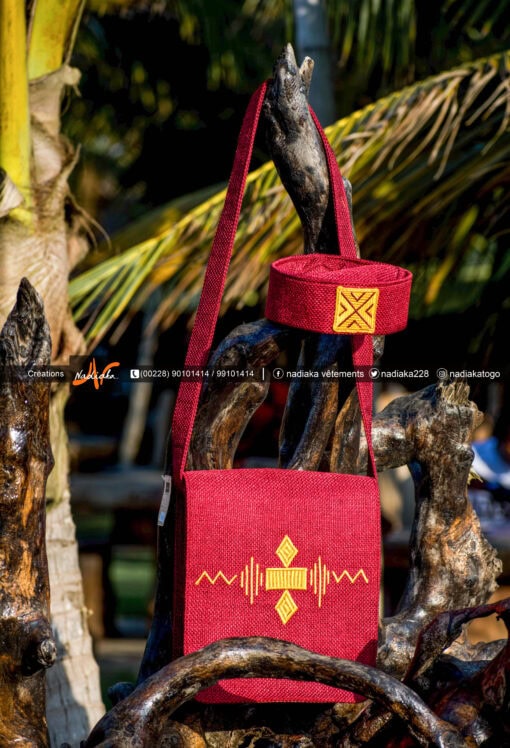 sac bandoulière brodé "Apo'Mi" Rouge bordeaux