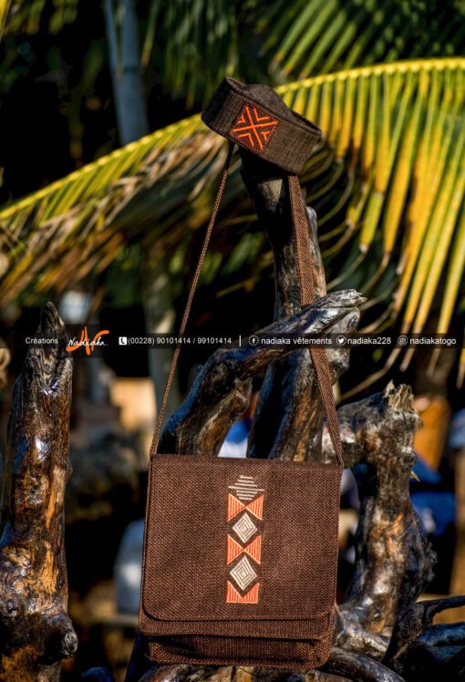 Sac bandoulière brodé "Apo'Mi" Marron