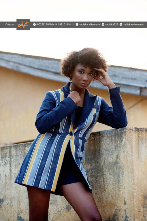 Ensemble tailleur veste et short en pagne tissé