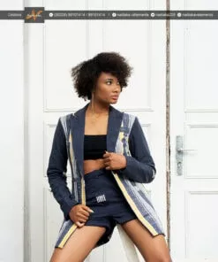 Ensemble tailleur veste et short en pagne tissé