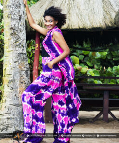 Ensemble pantalon palazzo et gilet cape long. Tissu tie and dye rose fuschia et violet
