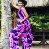 Ensemble pantalon palazzo et gilet cape long. Tissu tie and dye rose fuschia et violet