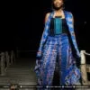 Ensemble pantalon palazzo et gilet cape long, tissu tie and dye bleu et noir