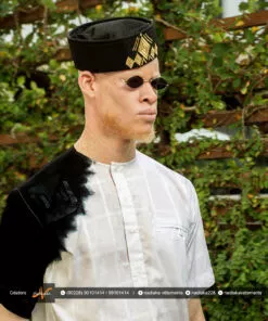 Chemise manches courtes, en voile de tissu coton piqué, batik blanc noir