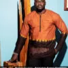 Chemise manches longues, brodée, en tissu coton batik couleur latérite et marron