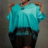Boubou court tie & Dye brodé, couleur bleu turquoise / noir.