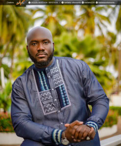 Chemise manches longues, tissu jean's mix bogolan indigo
