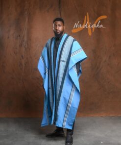 Ensemble 3pieces, ensemble lin noir et super cape en pagne tissé Faso danfani