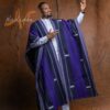 Ensemble 3 pièces: ensemble lin blanc et super cape agbara en pagne tissé Faso danfani