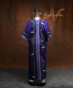 Ensemble 3 pièces: ensemble lin blanc et super cape agbara en pagne tissé Faso danfani
