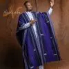 Ensemble 3 pièces: ensemble lin blanc et super cape agbara en pagne tissé Faso danfani