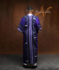 Ensemble 3 pièces: ensemble lin blanc et super cape agbara en pagne tissé Faso danfani