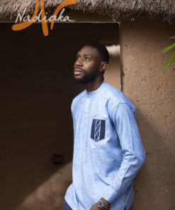 Chemise brodée manches longues teintures à jets bleu