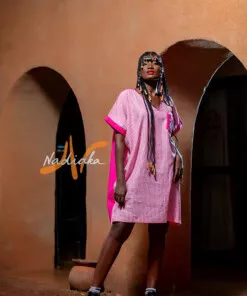 Boubou court en tissu lin à rayures